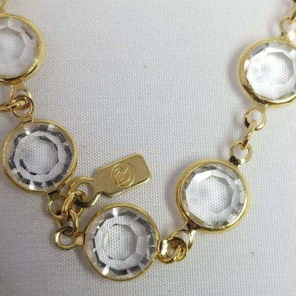 Vintage Swarovski Clear Crystal and Gold Tone Bezel Set Chain Link Necklace - Picture 4 of 7